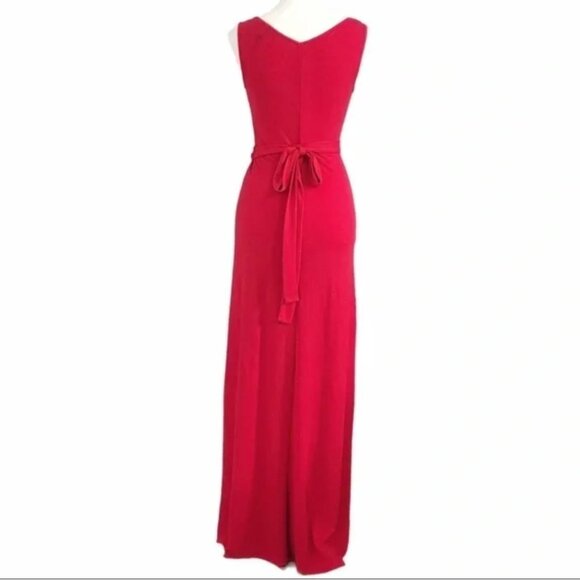 BCBGMAXAZRIA RED LONG EVENING DRAPED BELTED SLEEVELESS FLOWY DRESS - XXS - Picture 3 of 7